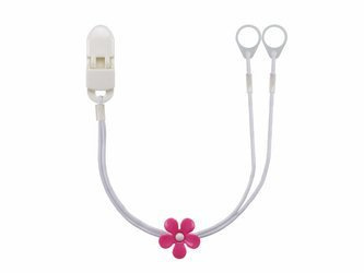 Zawieszka podwójna - klips do aparatów słuchowych lub procesora - biała z kwiatkiem