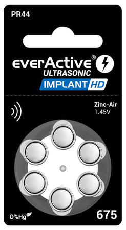  Baterie do aparatów słuchowych / procesorów mowy / implantów EverActive Ultrasonic IMPLANT HD 675 / PR44 - 6 szt.
