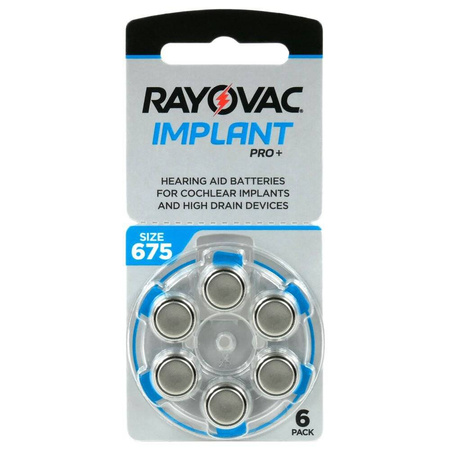 Baterie do aparatów słuchowych / procesorów mowy / implantów RAYOVAC IMPLANT PRO+ 675 / PR44 - 6 szt.